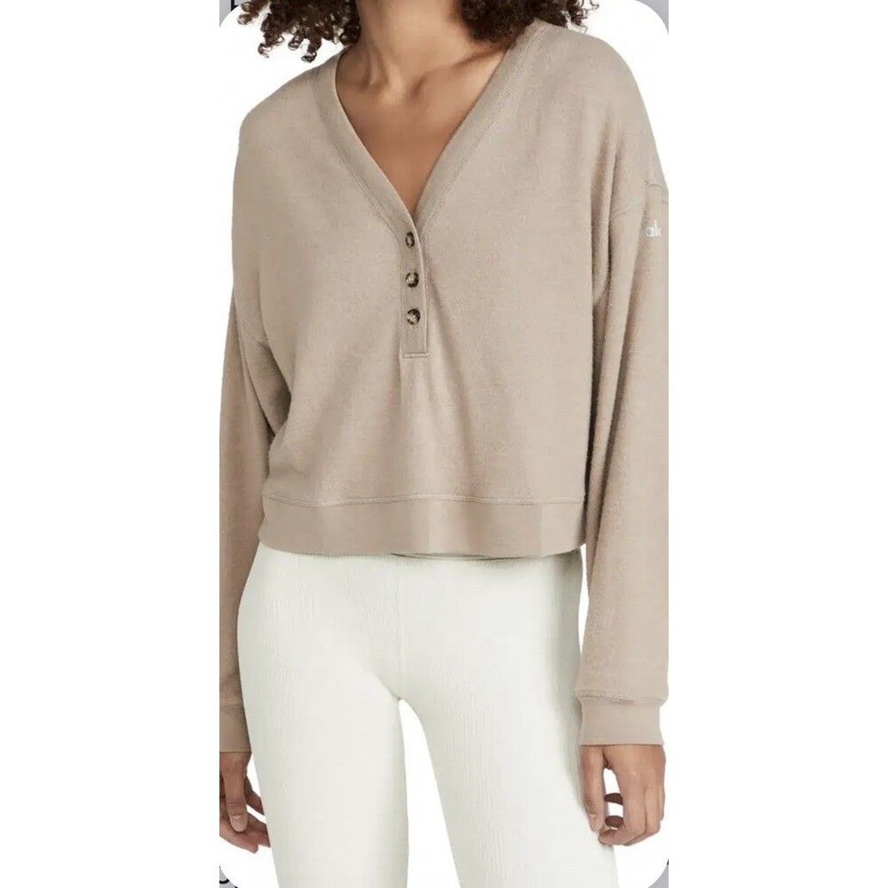 Alo Yoga Alolux Soho Crop Henley Top Sweatshirt Pullover Size M